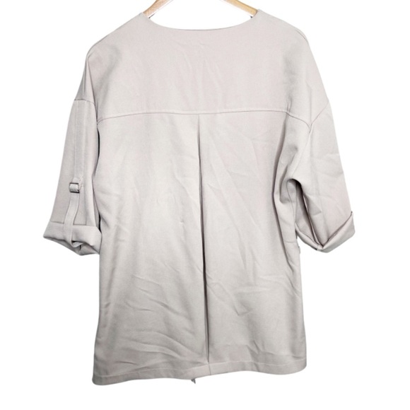 3/4 Sleeve Tan Solid Color Wide Collar Relaxed Duster Trench Coat Suit Jacket - Picture 12 of 16